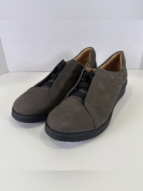 Samuel Hubbard Women’s 7.5 M Marin Gore-Lace Slip Comfort Leather Gray Shoes NEW